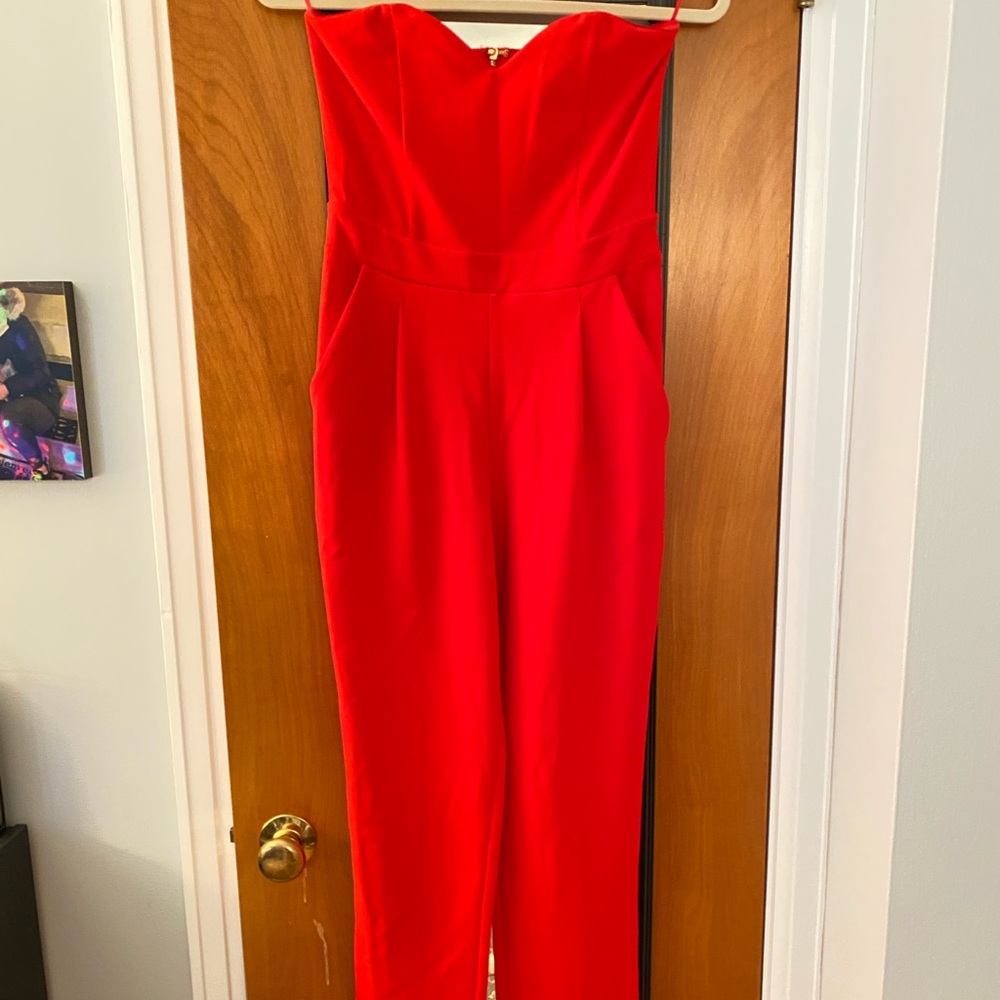 Express Red Jumpsuit w/Gold Zipper Closure on Back